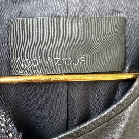 Yigal Azrouël Wool Tweed Moto Jacket Lambskin Leather Asymmetrical Zip Blazer - Picture 3 of 11